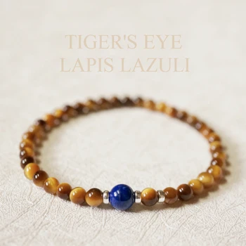 

Lily Jewelry Real Tiger's eye Lapis lazuli Stretch Bracelet Sterling Stone Healing Good for Balance Calm Relaxation Dropshipping