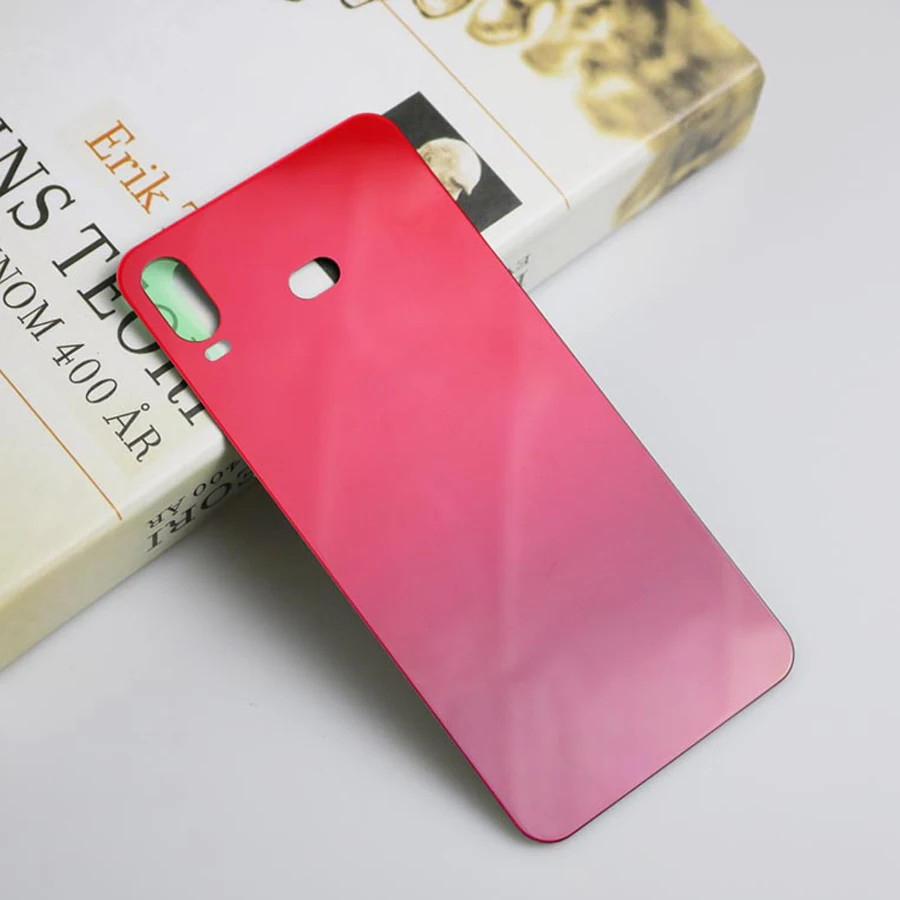 10 шт. заднее стекло для samsung Galaxy A6S G6200 крышка батареи чехол SM-G6200 задняя дверь корпус стеклянная панель Замена с наклейкой - Цвет: Красный