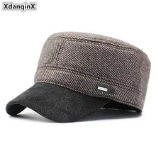 XdanqinX Adjustable Size Men's Flat Cap Men Warm Army Military Hats New Autumn Winter Thick Thermal Earmuffs Caps Brands Dad Hat