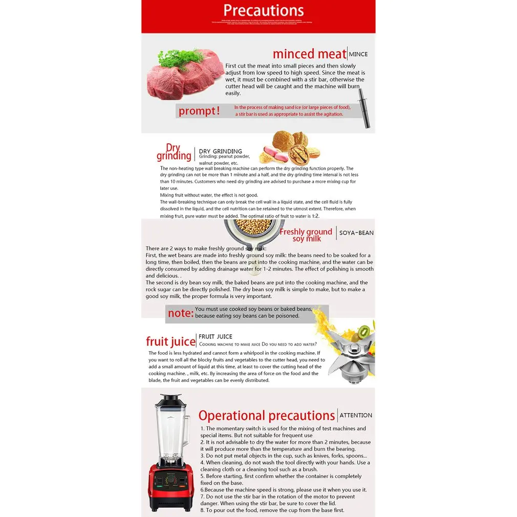 2200W High Speed Blender Mixer with 8 Blade Fruit Juicer Food Processor Ice Crusher Smoothie Machine 2.0L