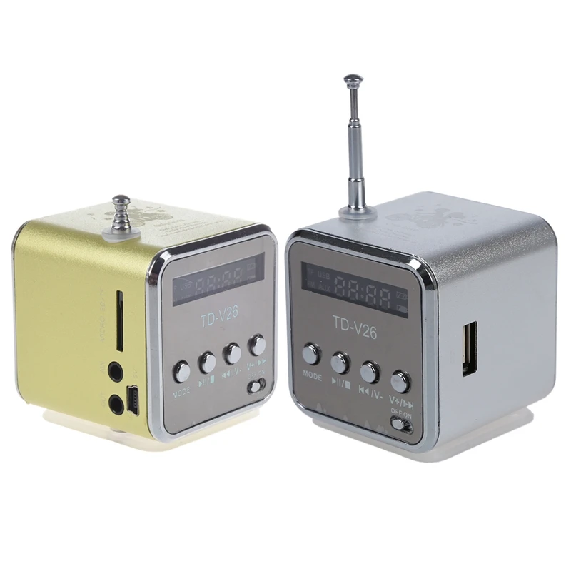 2 шт. TD-V26 портативный мини цифровой динамик с Micro-SD/TF/USB/FM зеленый и серебристый