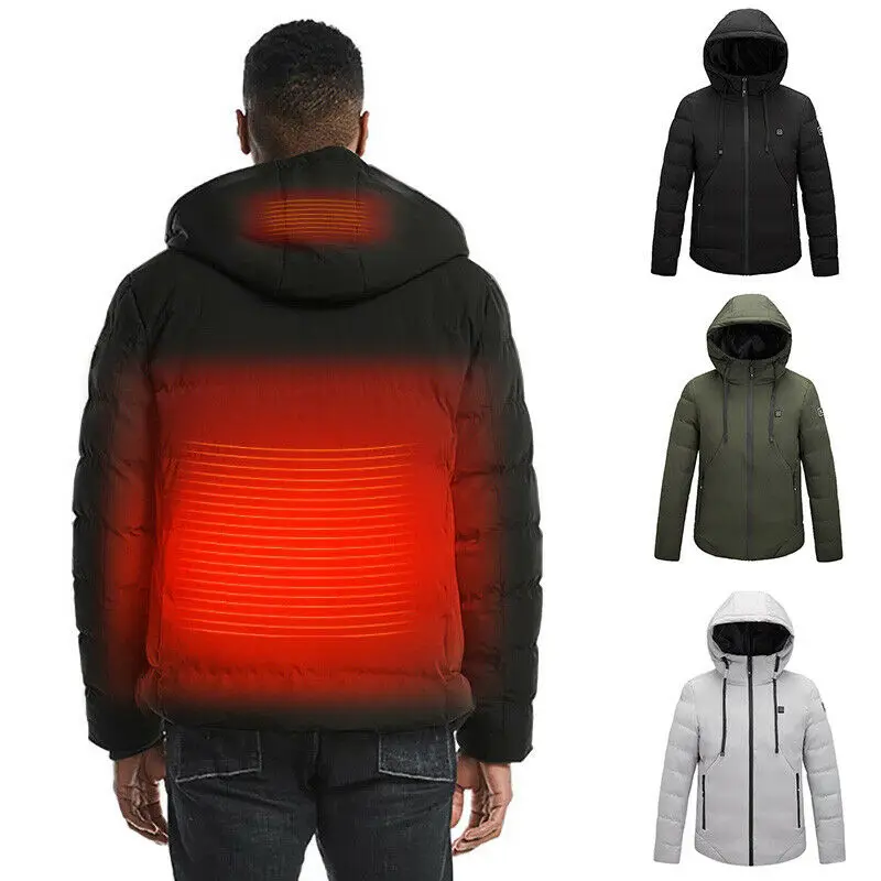 URSPORTTECH USB Electric Heated Warm Hooded Parka Mens Winter Jacket Rechargeable Heating Coat Thermal Jacket Skiing Outwear 5XL