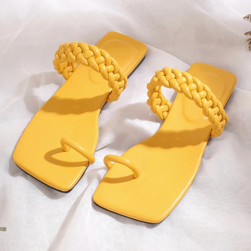 Women wear yellow casual flat heeled slippers 34 42 summer hedging flat