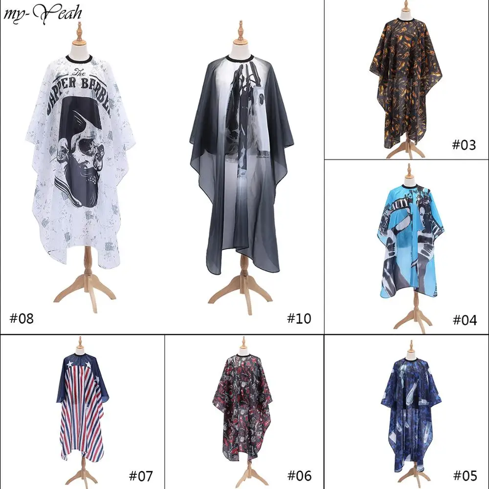 

7 Styles Pattern Hair Cloth Waterproof Hair Cape Barber Hair Cutting Dyeing Coloring Gown Apron Pro Salon Hairstyling Tool
