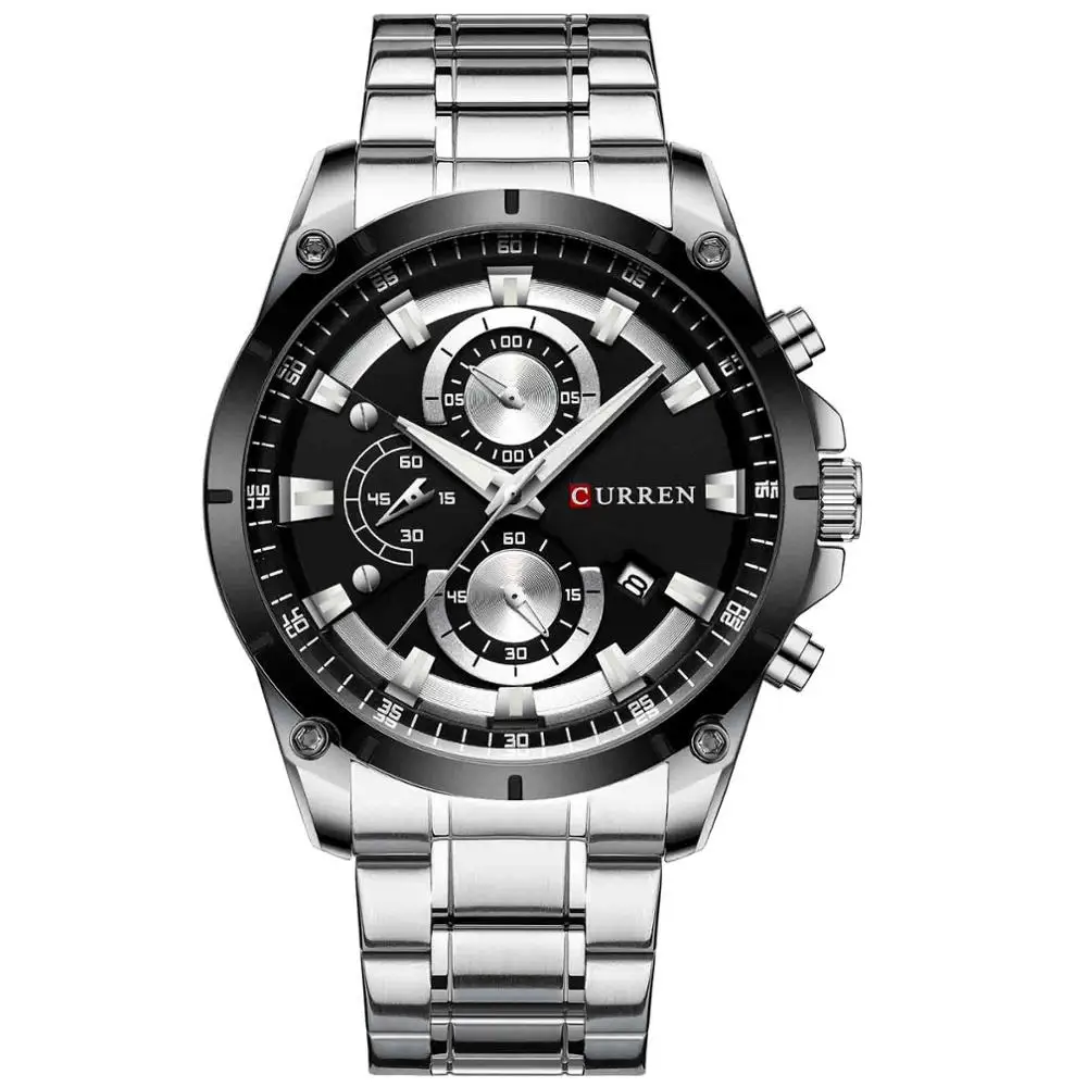 Синие часы мужские Топ бренд CURREN 8360 кварцевые наручные часы модный бизнес стиль Мужские часы с нержавеющей стали reloj hombre - Цвет: sliver black