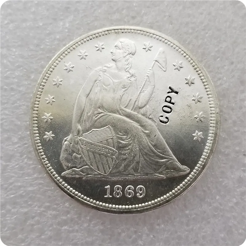 1869 UNC USA 1840-186" Seated Liberty" 1 Dollar UNC copy coins medal-replica coins collectibles - Цвет: 1869