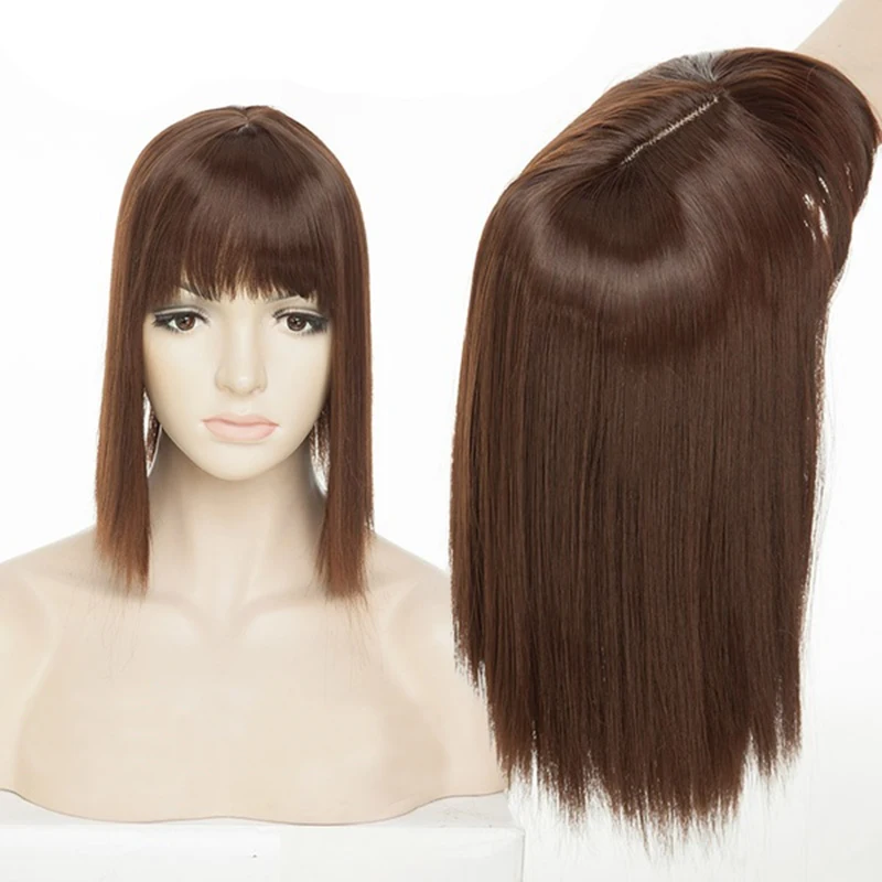 Najtaniej Kobiety Topper klips do włosów w przedłużaczu długie proste włosy syntetyczne Air Bang szary czarny blond szpilka grzywka wysokiej temperatury włókna