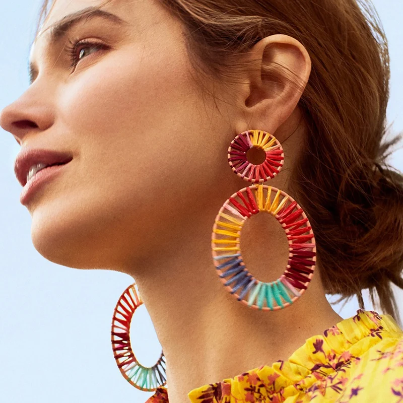 

AOTEMAN Hot 2019 ZA Newest Design Hollow Geometric Rainbow Earrings for Women Circle Square Dangle Drop Earrings Hanging Brincos