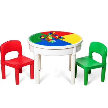 

3-in-1 Kids Activity Table 2 Chairs Set Includes 300 Bricks High Quality Healthy PP Plastic Sturdy Stable Children Furniture