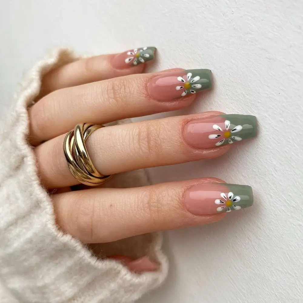 24Pcs/Box Long Flower Design Full Cover Nail Tips Wearable Coffin False  Nails French Ballerina Press On Nails Manicure Tool|False Nails| -  AliExpress