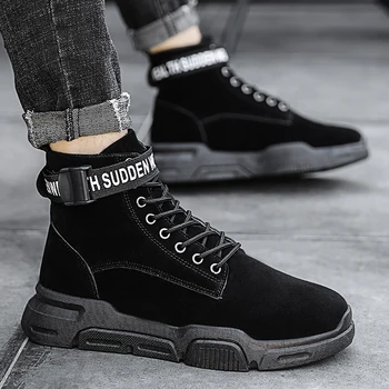 

OLOME Winter Shoes Men Boots Lace-up Sneakers Cold Protection Keep Warm Flat Casual Cotton Shoes Solid Wear Resistant Anti-skid