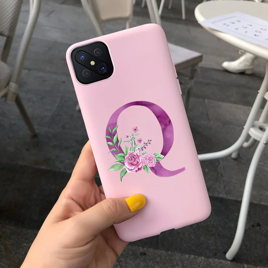 For OPPO Reno 4Z 5G Case 6.57" Soft TPU Cute Letters Case For Reno4 Z 5G CPH2065 Simple Black Pink Back Cover For OPPO A92s Capa casing oppo