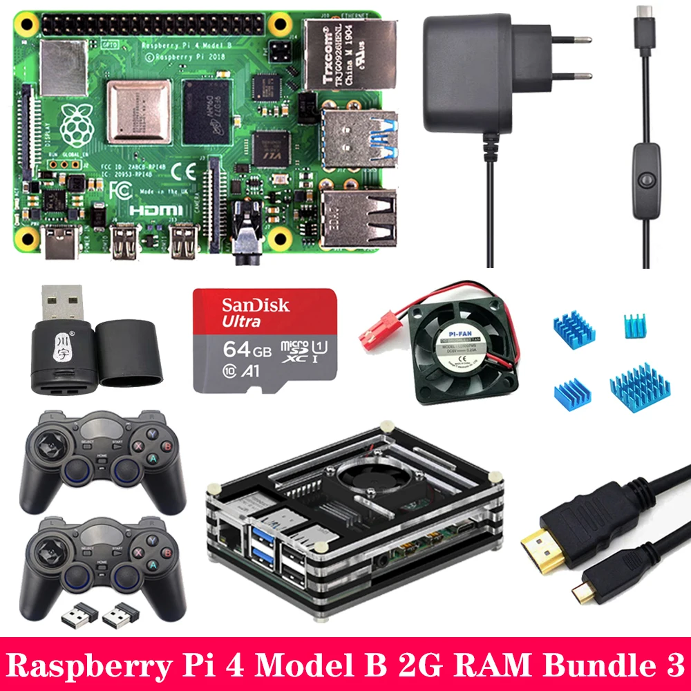 Raspberry Pi 4 2GB 4GB ram игровой комплект с usb-геймпад джойстик акриловый чехол sd-карта блок питания для Raspberry Pi 4 Модель B Pi 4B