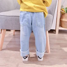 Детские джинсы женские свободные повседневные штаны в Корейском стиле для маленьких девочек верхняя одежда на весну и осень стильная одежда в западном стиле