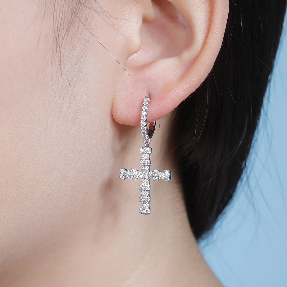 Accessory - Minimalist Cross Earrings Ice Cubic Zirconia Earrings Fashion Jewelry
