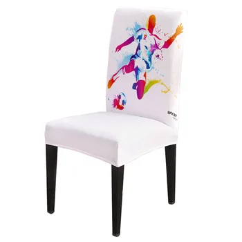 

Soccer Sport Rainbow Athletes Color Dining Chair Cover Spandex Elastic Print Slipcovers Furniture Cover Kitchen Wedding Supplies