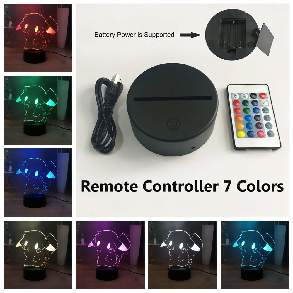 Милый ночник для спальни Покемон мультфильм Пикачу RGB многоцветный светодиодный детский ночник детский праздничный подарок Kawaii милое украшение комнаты - Испускаемый цвет: Controller 7 Colors