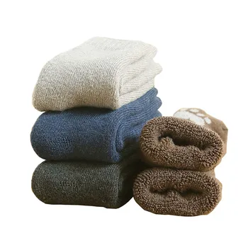 

Winter New Men's Wool Super Thick Warmth Automatic Heating Function Harajuku Retro Solid Color Casual Business Socks 3 Pair