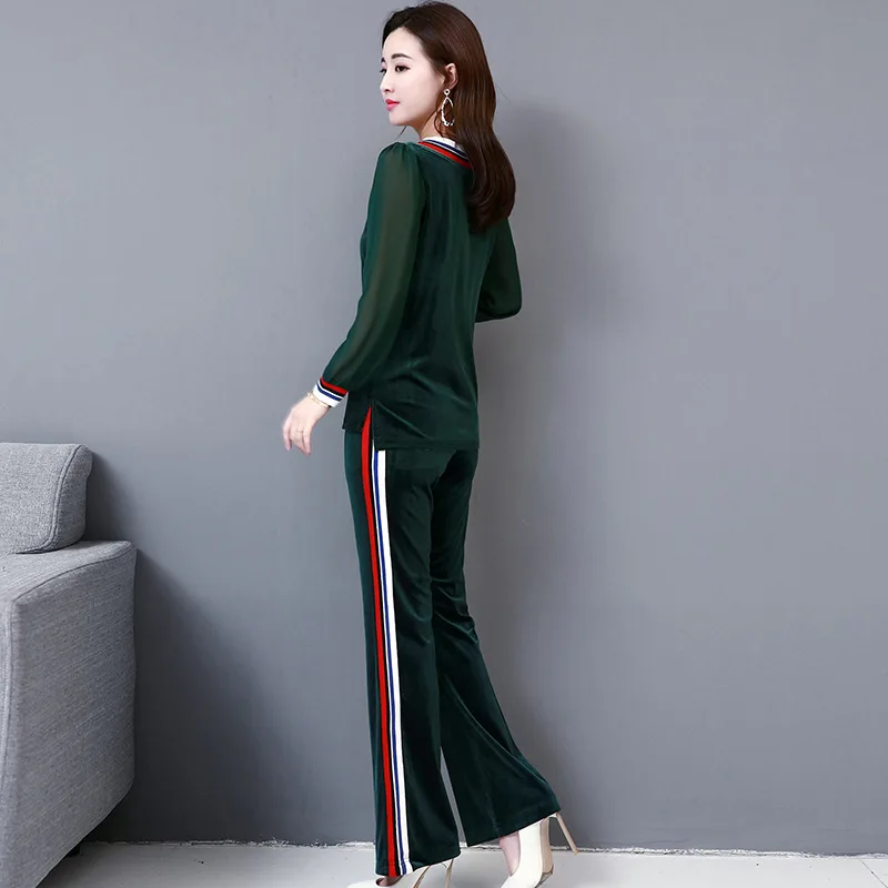 

2019 Spring New Style WOMEN'S Dress Gold Velvet Leisure Sports Suit Plus-sized Large GIRL'S Trendy Two-Piece Set