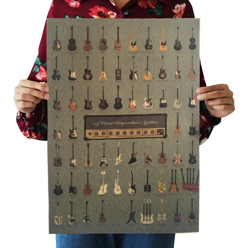 Vintage Famous Guitar World Poster Room Decoration Stickers Bar Wall Decor Painting Kraft Paper Home Decor Wall Sticker Posters