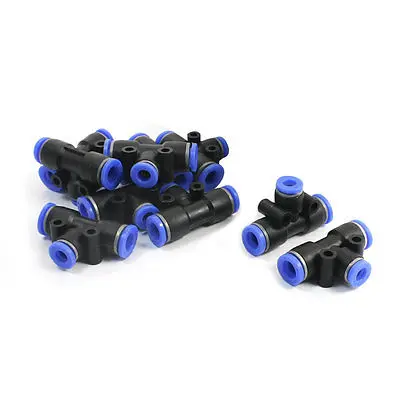 

10 Pcs Black Blue 8mm to 6mm Tee Union Pneumatic Push In Fittings Quick Couplers