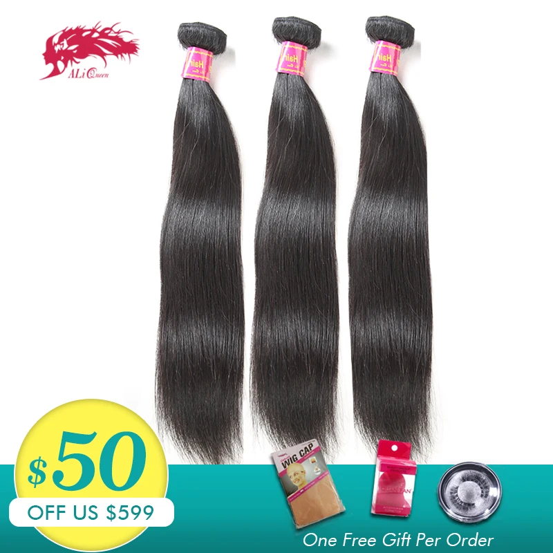 Али искусственные волосы Queen Hair 3 шт. Бразильский прямые волосы Weave Связки натуральный черный цветные волосы Реми 100% человеческих волос