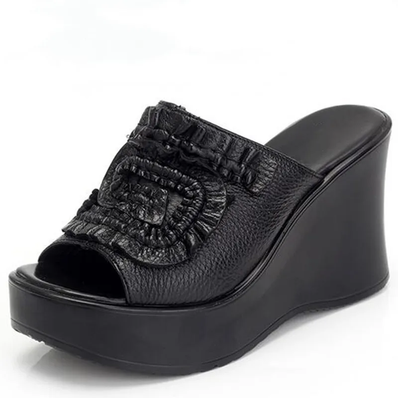 

2021 New Fashion Summer Super High-heeled Sandals Wedges Slippers Top Cowhide Increase Shoes Non-slip Wear Women Sandal Shoes