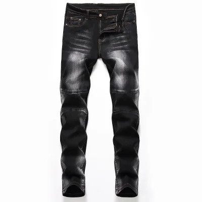 908black Новые модные рваные джинсы для мужчин, ковбойские прямые дырки, ностальгические уличные нищие Индивидуальные брюки, ковбойские джинсовые штаны для мужчин - Цвет: 908black