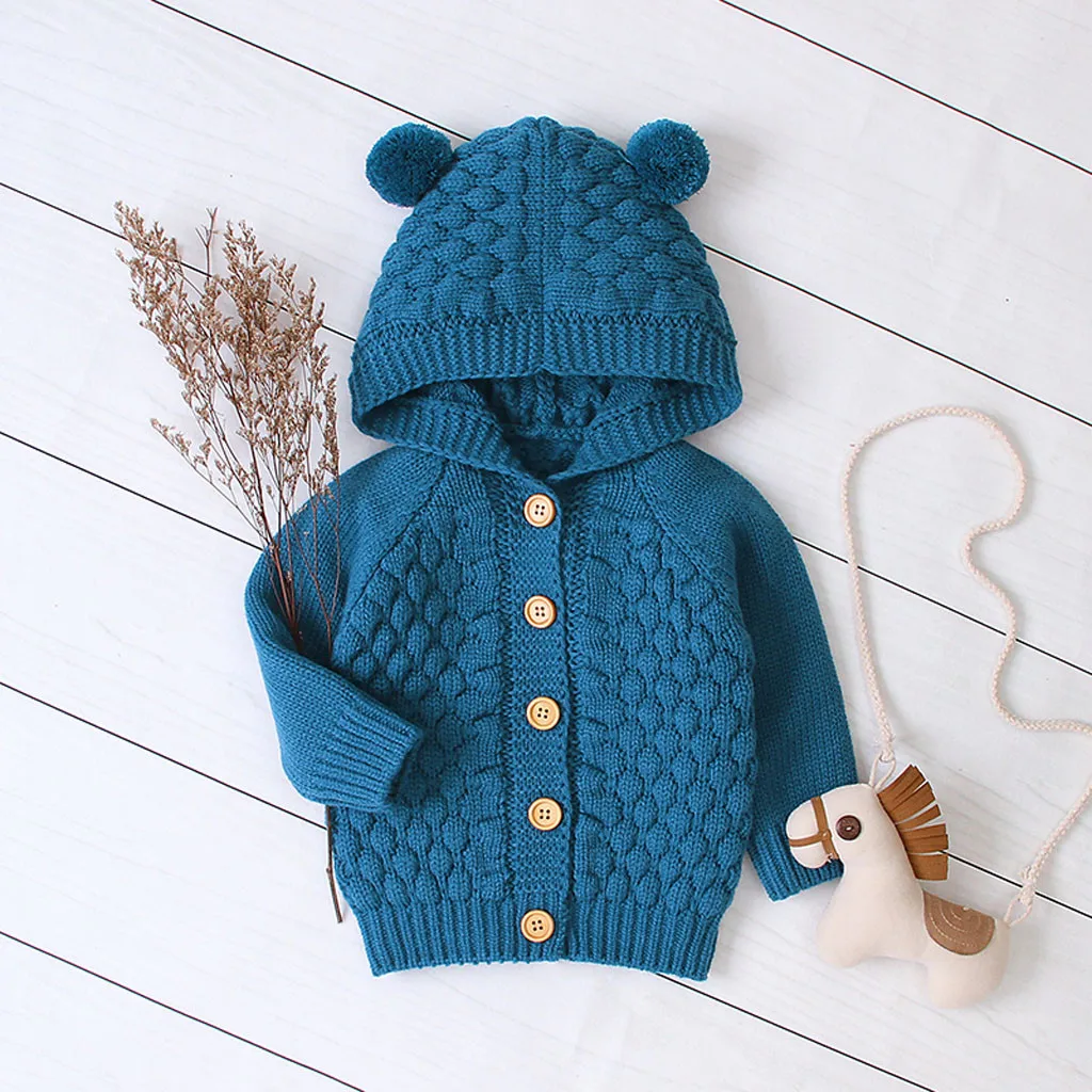 Вязаный детский свитер Зимний Детский кардиган для новорожденных, Свитера для малышей, Однотонный свитер, пуловер ручной работы для малышей, кардиган, одежда