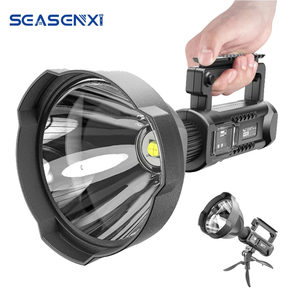 Super Bright LED Portable Spotlights Flashlight Searchlight XHP90 Lamp Bead Torch USB Rechargeable Searchlight with Tripod