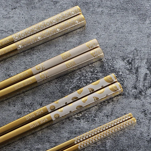 Нержавеющая сталь Chop палочки Анти-прокатки Роскошная лазерная гравировка корейские палочки для еды SUS китайская палочка для еды Палочки Посуда