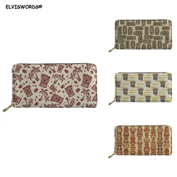 

ELVISWORDS Long Wallets Female Tiki Tribal Mask Palm Tree Printed Leather Wallet Travel Waterproof Coin Phone Cash Money Bags