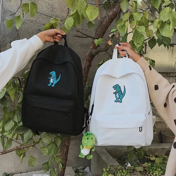 

School Backpack for Women 2020 New Female Cute Cartoon Dinosaur Embroidered Shoulder Bags Fashion Canvas Knapsack Rucksack