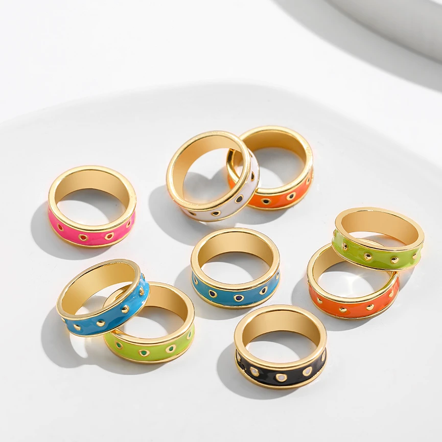 Anillo de colorido redondo ancho para mujer, joyería coreana para parejas, Color de empalme de aceite de goteo, anillos de apilamiento de Metal, nueva moda|Anillos| AliExpress