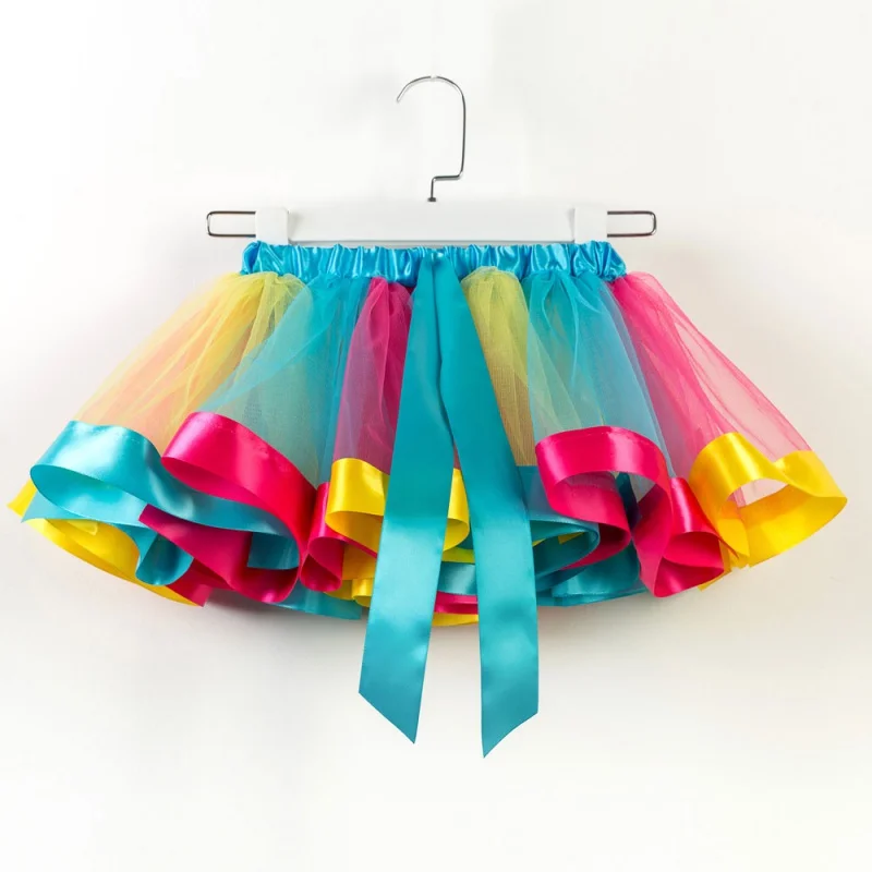 

Baby Girls Skirt 2ps 2-7T Summer Mesh Rainbow Color Matching High Waist Skirt Cute Toddler Short Pleated Sweet Skirt+Hairband #m