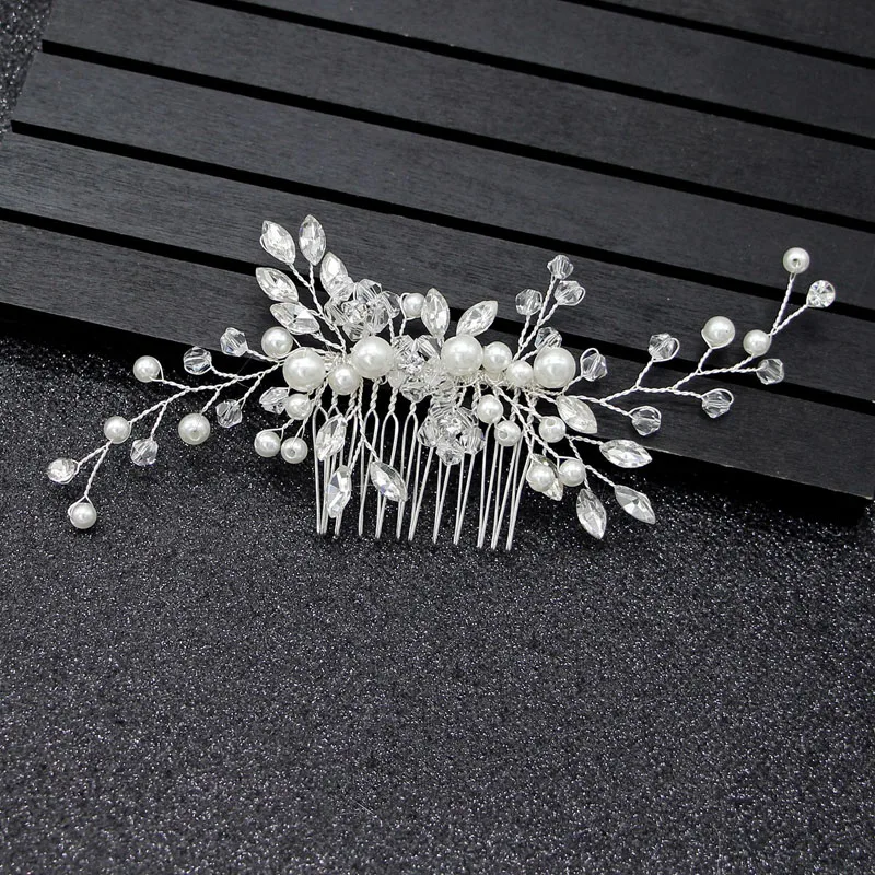 Floralbride Silver Color Rhinestones Crystal Pearls Wedding Hair Comb Bridal Headpieces Beaded accessories Bridesmaids Wom | Украшения и