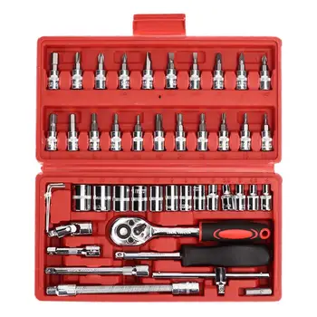 

46Pcs/Set Socket Wrench Kit 1/4in Drive Ratchet Metric Garage Car Repair Tool Socket Kit Socket Wrench Set New Arrivals