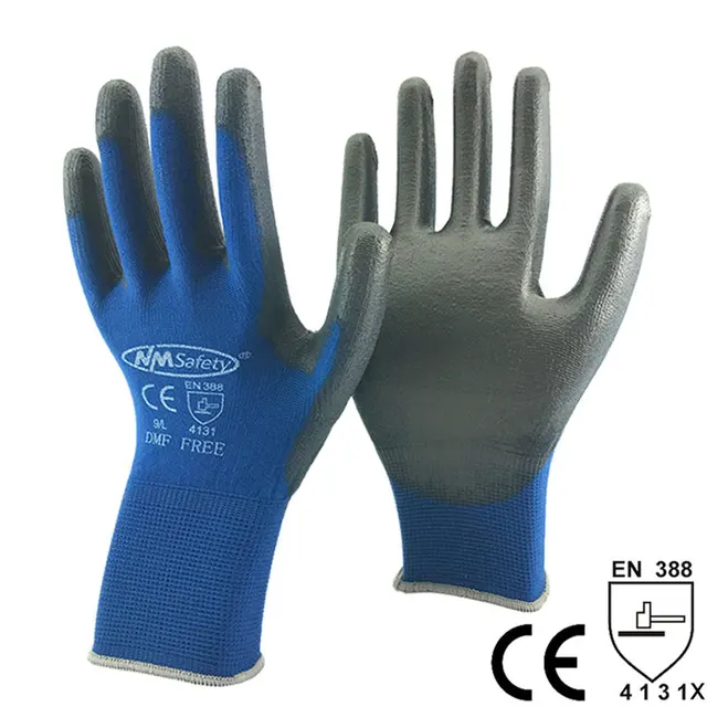 24 Pieces/12 Pairs PU Palm Coated Knitted Nylon Cotton Safety Glove CE Certificated Mechanic Protective Working Gloves PU1350DMF -NVBLK