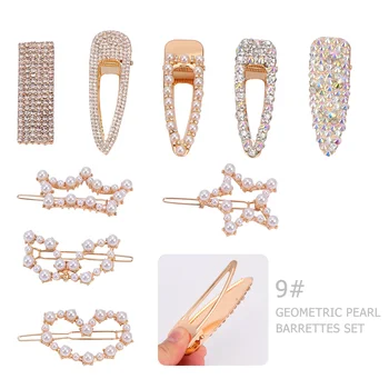

9pcs Hair Clips Set Delicate Hairpins Geometric Hair Jewelries Pearl Barrettes for Women Girls