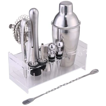 

Stainless Bar Cocktail Shaker Set Barware Set Making Set with Acrylic Rack Kitchen Bar Wine Set