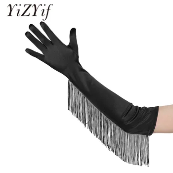 

1 Pair Vintage Long Opera Pageant Gloves Elbow Length Long Opera Pageant Satin Gloves Fringe Fingerless Gloves Party Costume