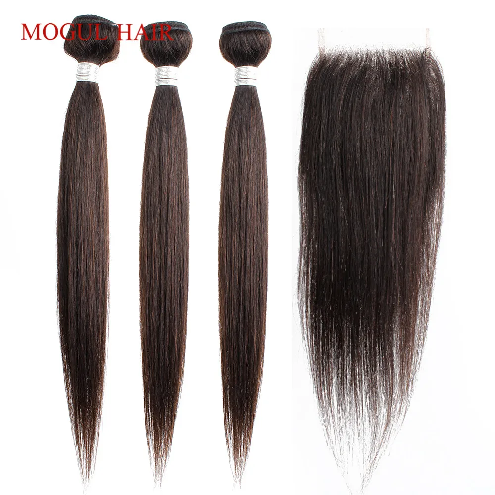 

Mogul Hair Brazilian Straight Bundles With Closure 2/3 Bundles With Closure Natural Color BrownNon Remy Human Hair Natural Color