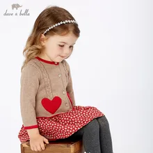 DB11590 dave bella/зимнее платье-свитер принцессы с цветочным рисунком для маленьких девочек детское праздничное платье детская одежда в стиле «лолита»