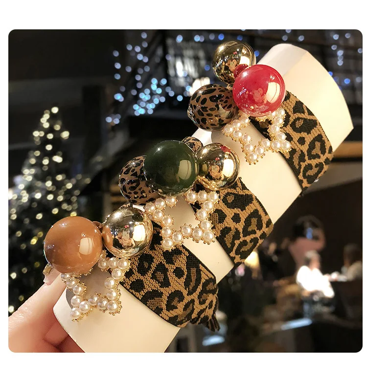 US $119.00 60pcslot DIY Simple Multi Fabrics Pentagram Leopard Rubber Band Elasticity Pearl Hair Bands Styling Tools Accessories HA1634