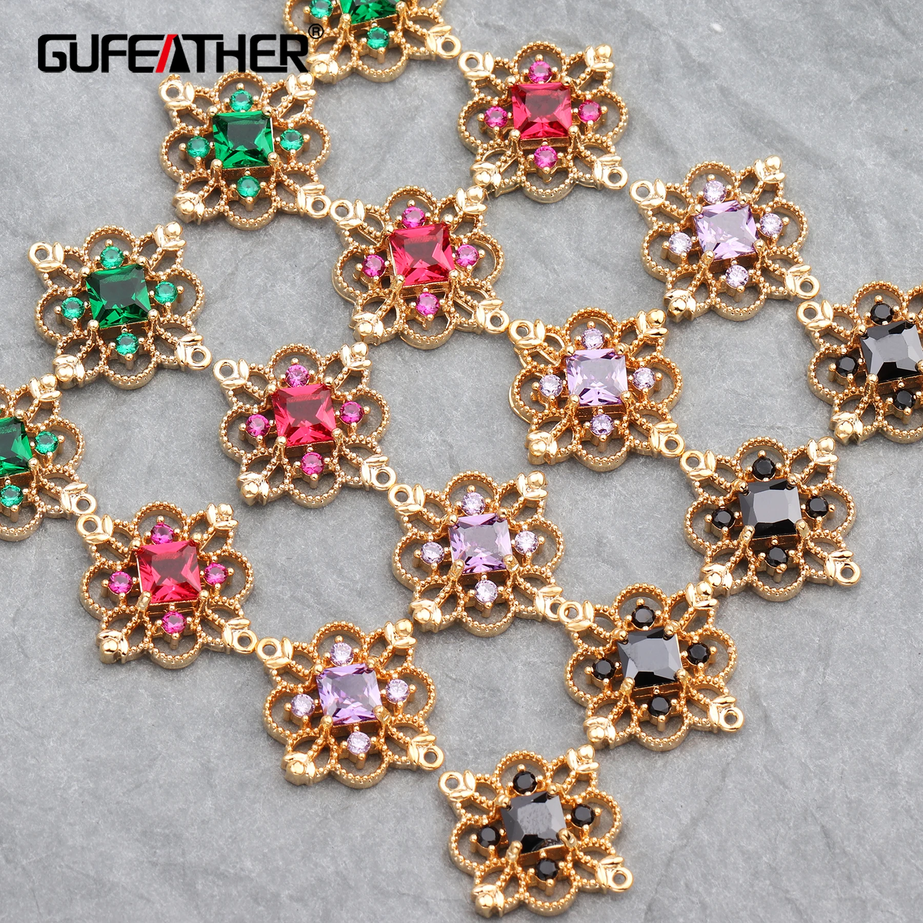 GUFEATHER M588, 18K золотой кулон, Циркон Кристалл, ювелирные аксессуары, ручная работа, изготовление ювелирных изделий, ювелирные изделия, diy серьги, 6 шт./лот