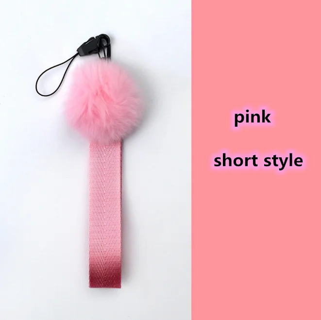 PinkShort 1 шт., ремешок для мобильного телефона, шерстяной ремешок для шеи с шариком, анти-потеря, широкополосный ремешок на запястье, веревка для ключей, ID, держатель для карт, ключей для телефона, камеры - Цвет: PinkShort