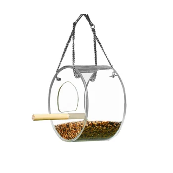 

Creative Acrylic Bird Feeder Food Box Anti-scatter Parrot Feeder With Stand Birds Feeding Supplies Hanging Feeding Box Outdoor