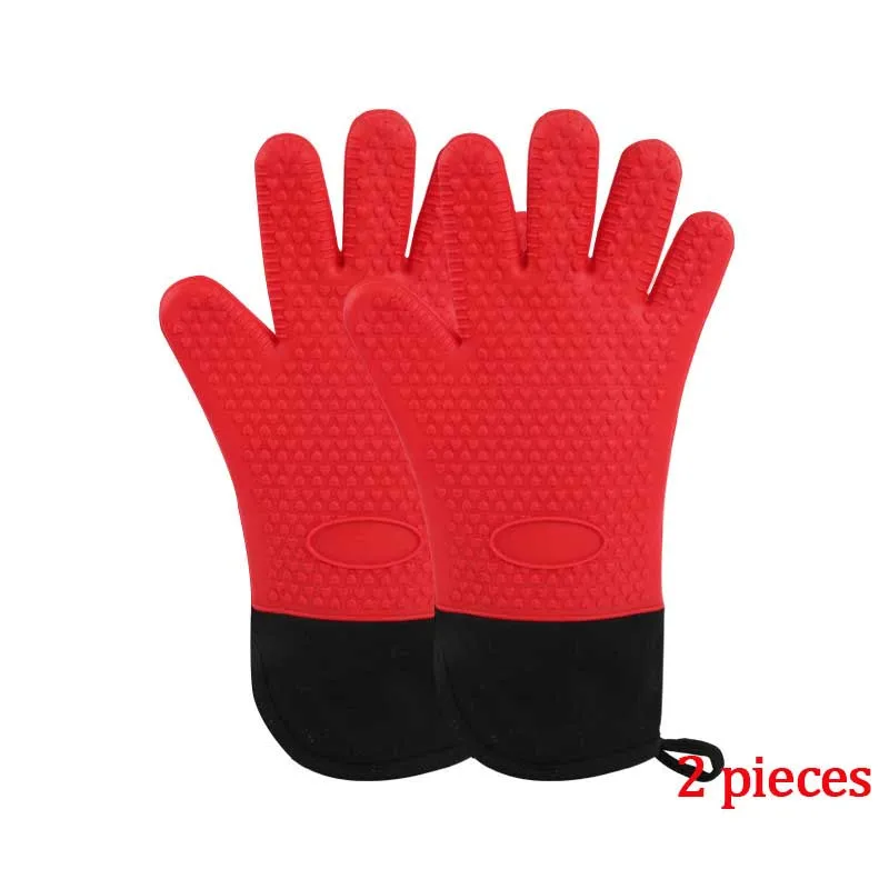 red 2pcs Качество еды толстые термостойкие силиконовые перчатки выпечка торта DIY перчатки Кухня барбекю печь кулинарные рукавицы барбекю гриль перчатки - Цвет: red 2pcs