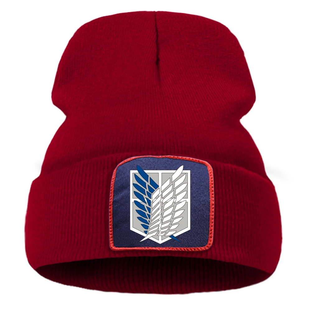 Attack On Titan Anime Logo Printed Fashion Women's Winter Hat Softable Keep Warm Mens Knit Hats Outdoor Hip Hop Caps For Boys