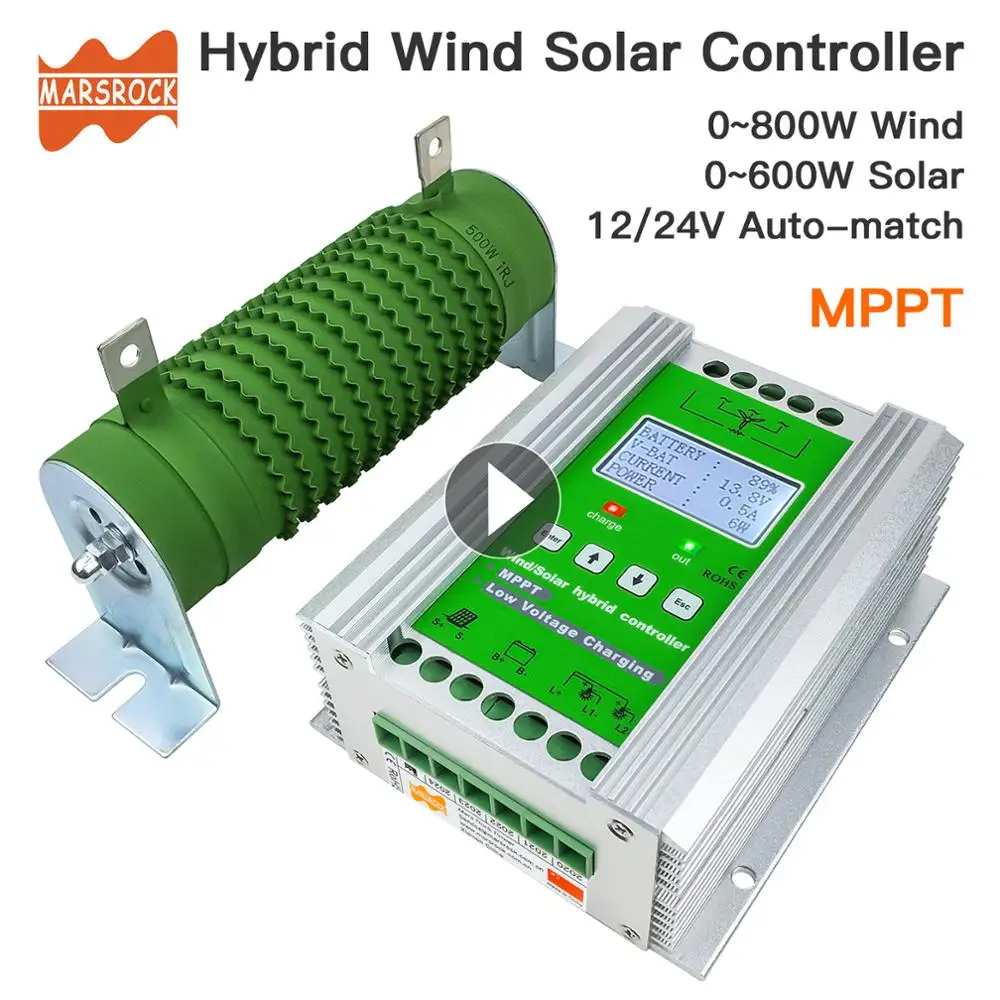 1400W MPPT Wind Solar Hybrid Booster Charge Controller 12/24V Auto Apply for 800W 600W Wind+600W 400W Solar with Dump Load